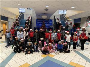 children wearing Santa hats for spirit week